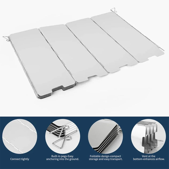 WindShieldX Protection contre le vent pour camping | Pliable & Ultra léger | Acier inoxydable | Pour réchauds à gaz & réchauds d'extérieur