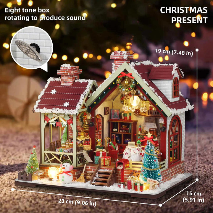 Maison de Poupée Miniature Nuit de Noël Maison Chaleureuse | Kit DIY avec Boîte à Musique | Décoration de Noël Créative & Idée Cadeau
