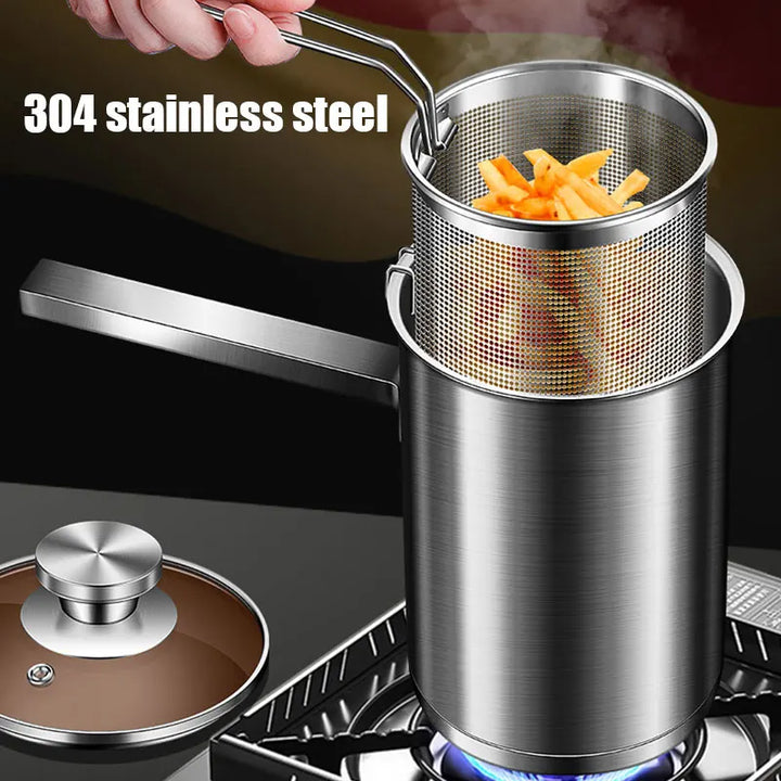 Frittier-Topf Kujira ProFry | Casserole en acier inoxydable avec passoire & couvercle | Pour Tempura, frites, pâtes & plus | Ø environ 24 cm