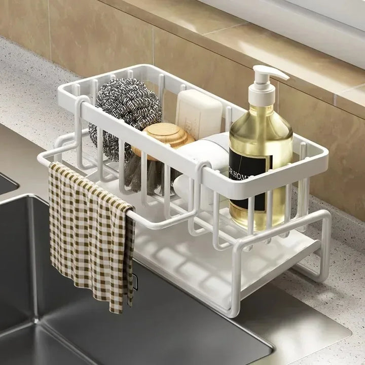 Küchensoft Support pour Éponge de Cuisine | Étagère Multifonctionnelle pour Égoutter | Pour Évier, Chiffons & Liquide Vaisselle | Organisateur Étagère