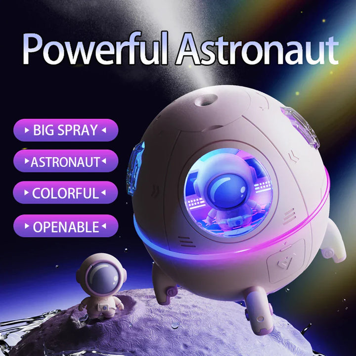 AstroMist Humidificateur d'air | Design Astronaute & Capsule spatiale | Lumière d'ambiance LED | 220 ml | 11 × 11 × 11,9 cm