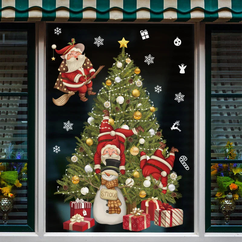 LumiFrost | Autocollants de fenêtre de Noël 2025 | Père Noël & Sapin de Noël | Autocollants de fenêtre amovibles pour vitres & murs | Décoration festive pour Noël & Nouvel An