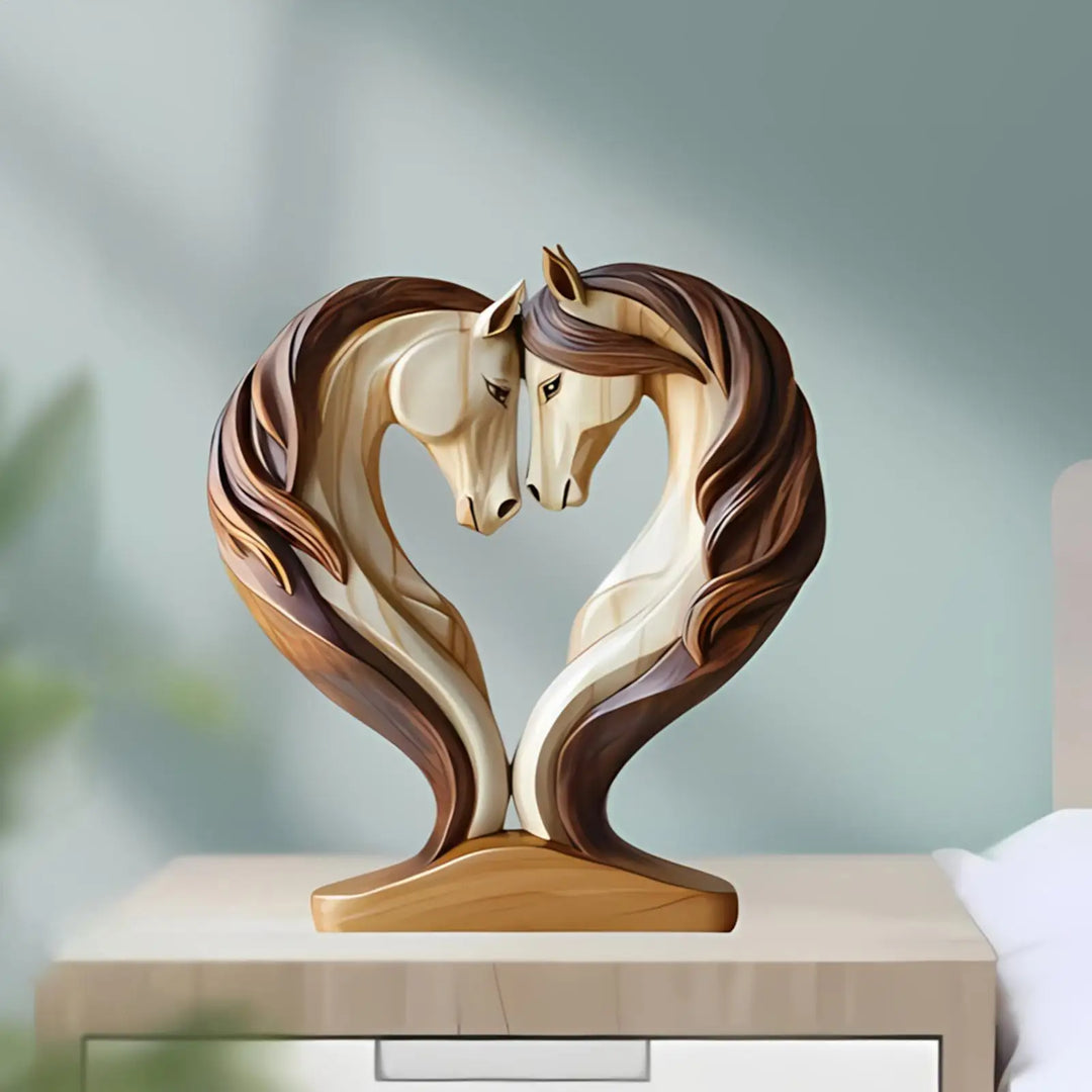 Sculpture de Cheval Equora | Sculpture en Bois de Cheval | Design 2D en Pose d'Étreinte | Décoration pour Salon, Bureau & Chambre d'Enfant