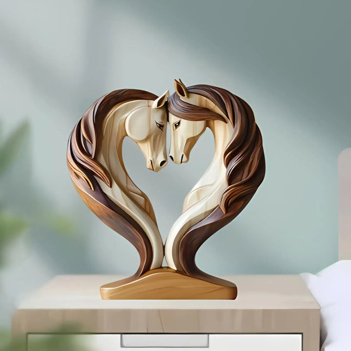 Sculpture de Cheval Equora | Sculpture en Bois de Cheval | Design 2D en Pose d'Étreinte | Décoration pour Salon, Bureau & Chambre d'Enfant