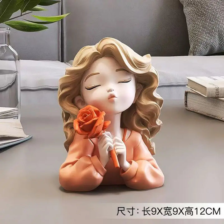 Florina Grace | Figurine décorative fille avec fleur | Statue en résine | Accessoire de maison élégant & idée cadeau