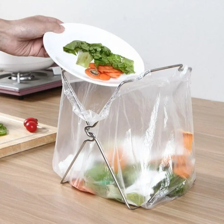 Campinox Support de sac poubelle pliable en acier inoxydable | Léger & Stable | Pour le camping & l'extérieur | 34 × 22 cm | Capacité jusqu'à 50 kg