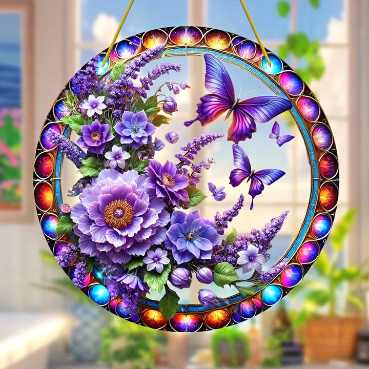 Attrape-Soleil Papillon AureliaLight | Panneau Rond en Acrylique | 15×15 cm / 20×20 cm | Décoration de Fenêtre & Mur
