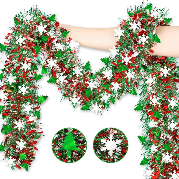 Guirlande de Noël FrostGlanz | 2 m de lametta flocon de neige | Paillettes métalliques | Décoration pour arbre, plafond et fête