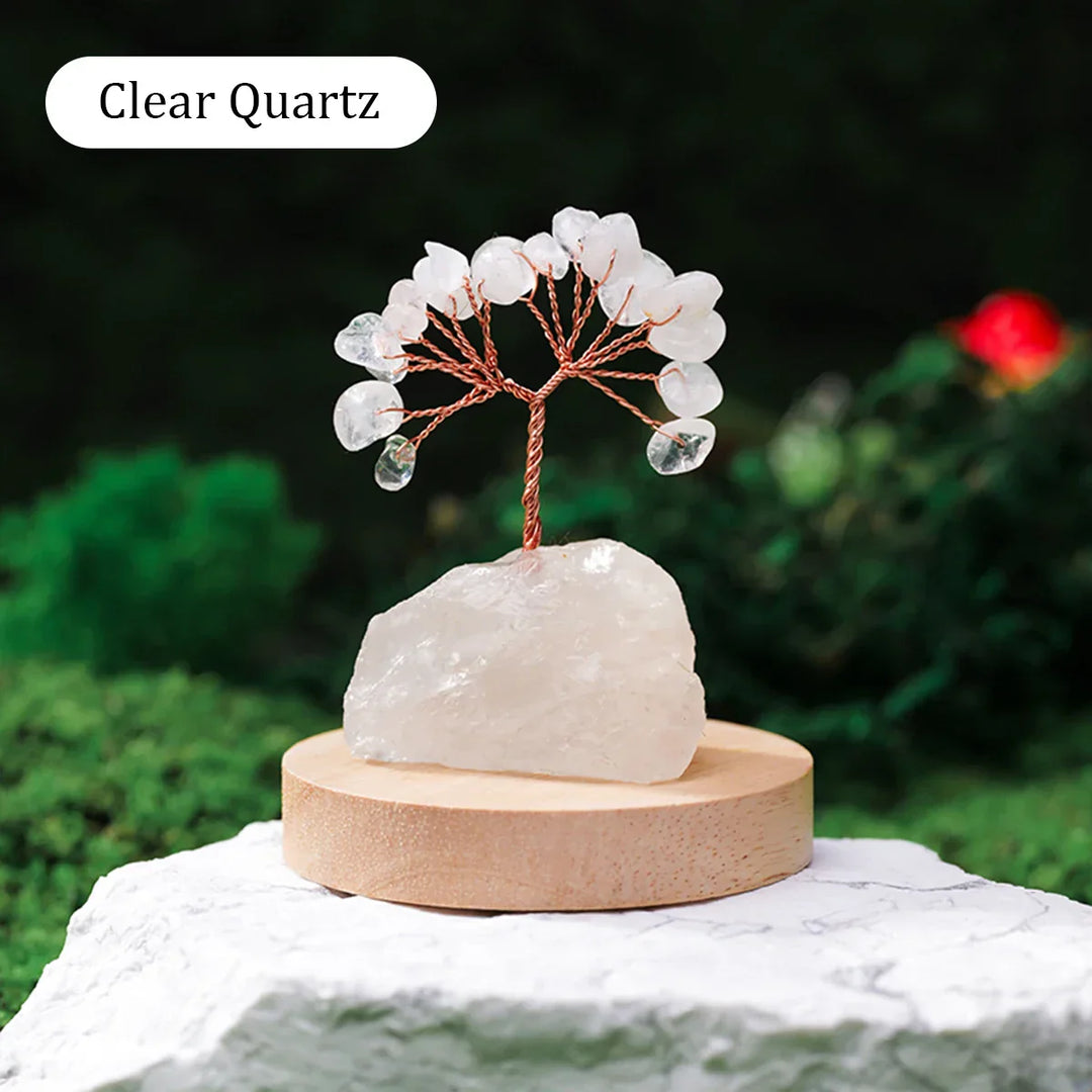 Décoration Arbre en Cristal | Base en Pierre Naturelle & Brute | Arbre de Chance pour la Maison & Bureau