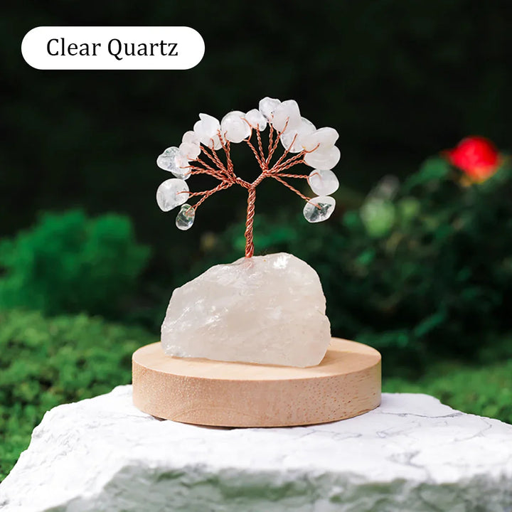 Décoration Arbre en Cristal | Base en Pierre Naturelle & Brute | Arbre de Chance pour la Maison & Bureau