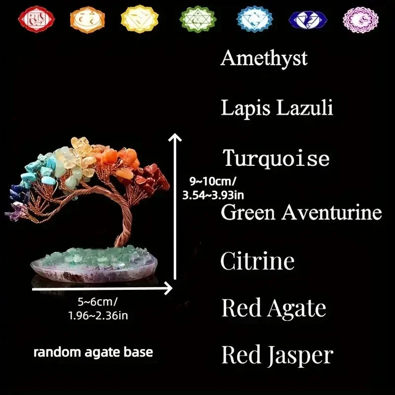 Arbre de Cristal AuroraTree | Pierres Précieuses Naturelles | Base en Agate & Fil de Cuivre | Arbre de Bonheur Feng Shui 10 cm
