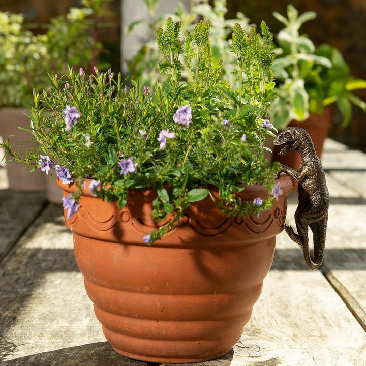 Figurine de pot de fleurs Dinora | Figurine de pot de fleurs dinosaure | Résine | Peint à la main et résistant aux intempéries | Décoration pour le jardin et la maison