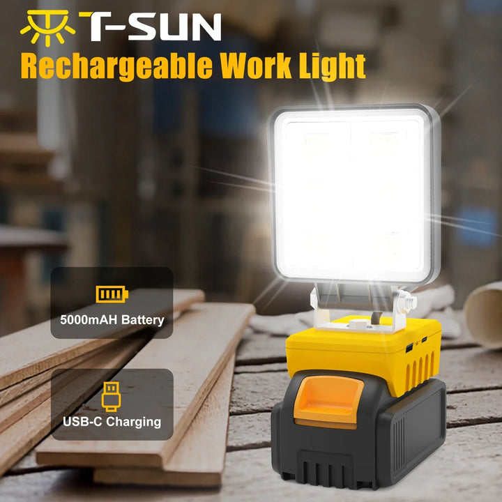 PowerLuma 48 Lampe de travail LED | 48W Projecteur à batterie | 5200 Lumens | Port de charge USB-C | Pour batteries DeWalt (sans batterie)