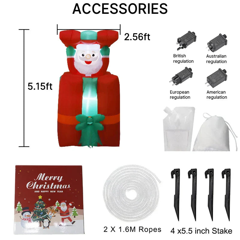 AeroSanta Figurine Gonflable de Noël | 1,5 m de hauteur | Avec boîte-cadeau & effet de mouvement | Décoration extérieure avec prise EU