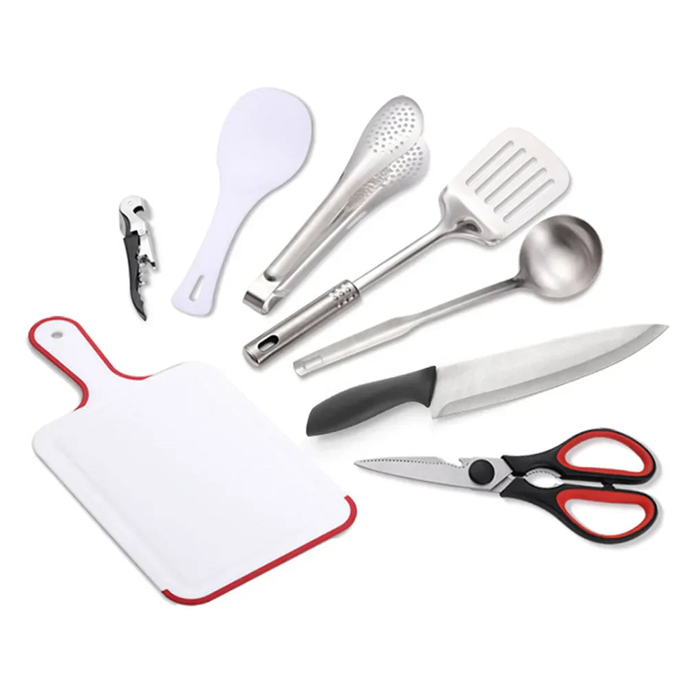 TerraChef AdventureKit Ensemble de cuisine de camping 9 pièces | Inclus : sac de rangement | Accessoires de cuisine en acier inoxydable pour l'extérieur | Pour le camping, la randonnée et le barbecue