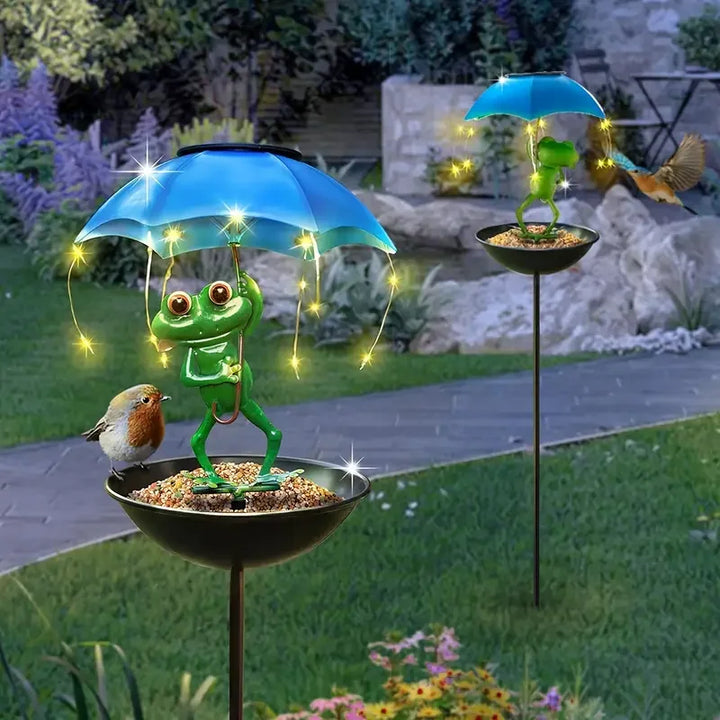Lampe de Jardin Solaire ElfBird | Avec Abreuvoir et Figurine de Fée | Lampe Solaire d'Extérieur en Fonte | Résistante aux Intempéries & Décorative