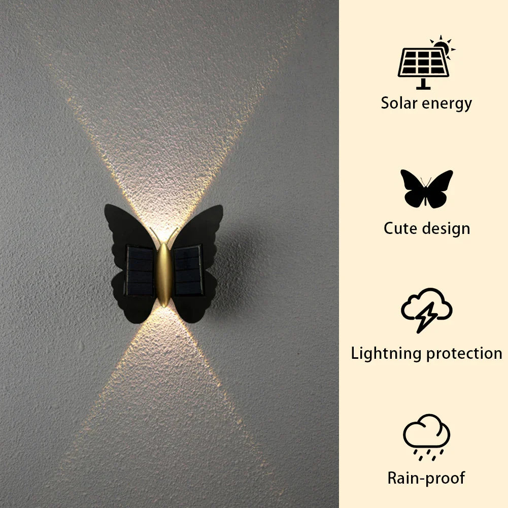 Lumora FlyGlow Lampe Murale Solaire Papillon | Avec Détecteur de Mouvement & Auto On/Off | IP65 Étanche | Pour Jardin & Entrée