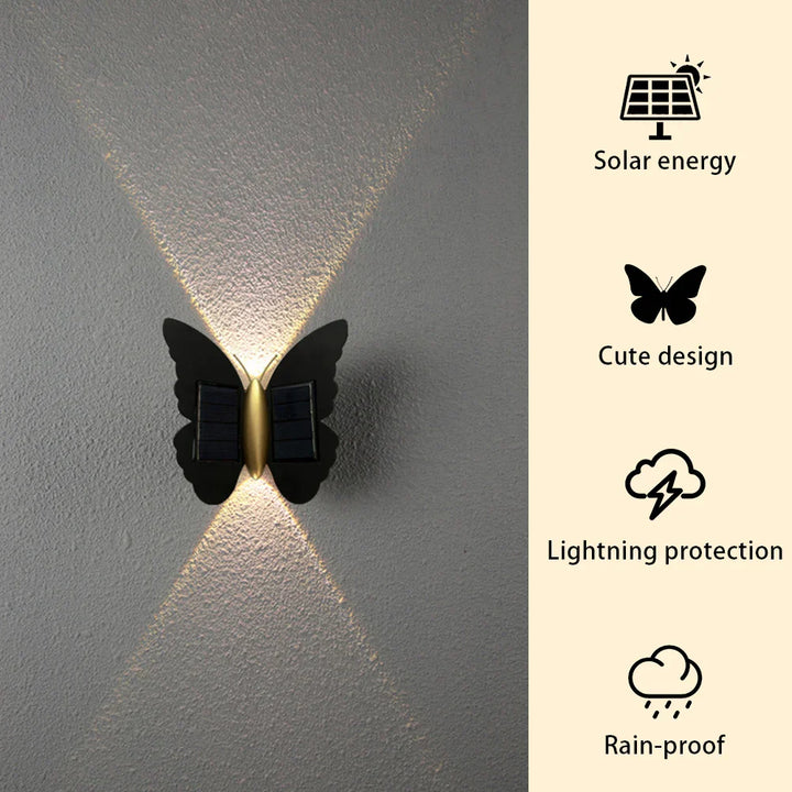 Lumora FlyGlow Lampe Murale Solaire Papillon | Avec Détecteur de Mouvement & Auto On/Off | IP65 Étanche | Pour Jardin & Entrée