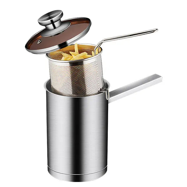 Frittier-Topf Kujira ProFry | Casserole en acier inoxydable avec passoire & couvercle | Pour Tempura, frites, pâtes & plus | Ø environ 24 cm