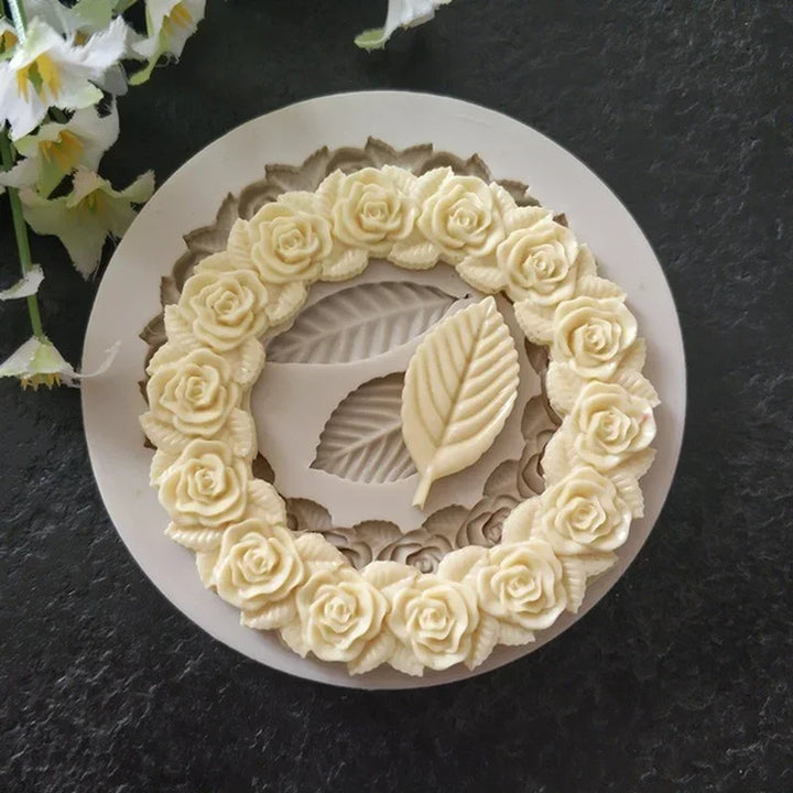 DekoMould™ Moule en Silicone Rosette & Feuilles | Pour Fondant, Chocolat & Pâte à Sucre | Décorations de Gâteaux Fines & Designs de Cadres