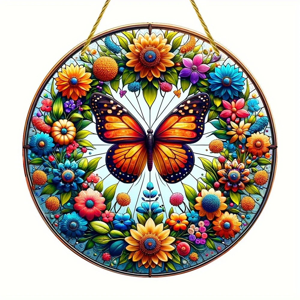 Attrape-Soleil Papillon AureliaLight | Panneau Rond en Acrylique | 15×15 cm / 20×20 cm | Décoration de Fenêtre & Mur