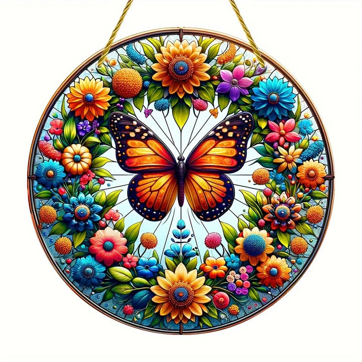 Attrape-Soleil Papillon AureliaLight | Panneau Rond en Acrylique | 15×15 cm / 20×20 cm | Décoration de Fenêtre & Mur