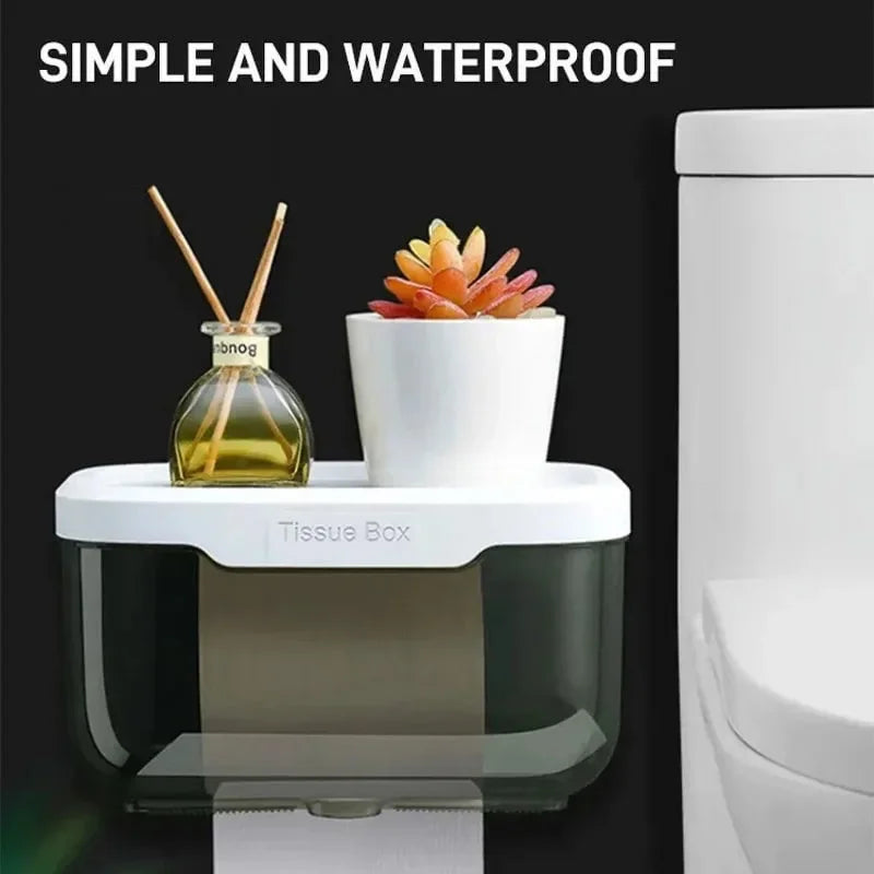 Support de papier toilette mural | Avec étagère et boîte étanche | Moderne et gain de place