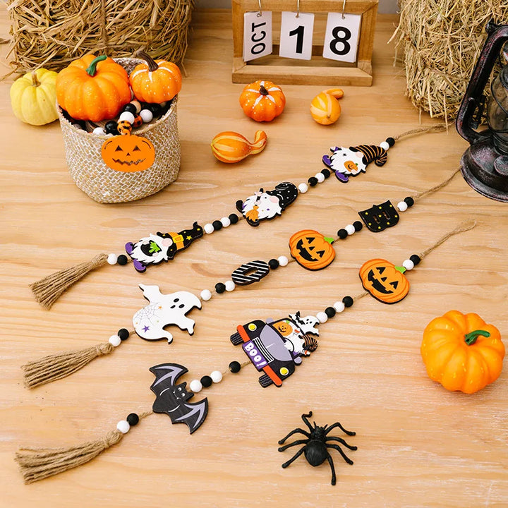 Décoration Suspendue Halloween SpookyCharm | Citrouille, Chauve-souris & Sorcière | Avec Franges | Pour Porte, Mur & Fête