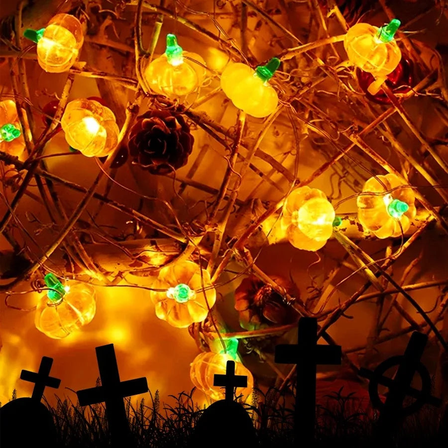 Guirlande LED PumpkiLights | Décoration de citrouille d'Halloween | 10/20/30 LEDs | 1–3 m | Fonctionne sur piles
