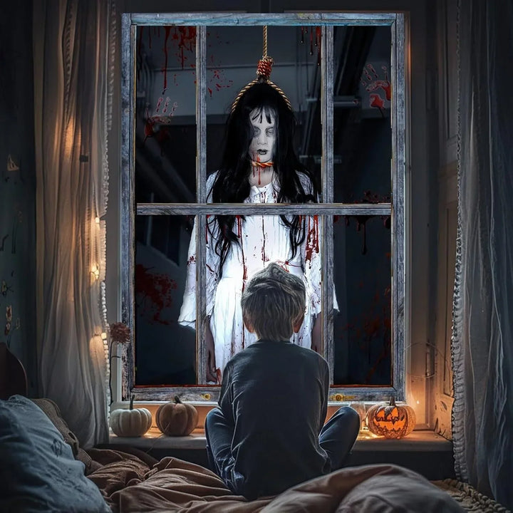 HorrorDrape Rideau d'Halloween | Design sombre et effrayant | Tapisserie en polyester | Différentes tailles