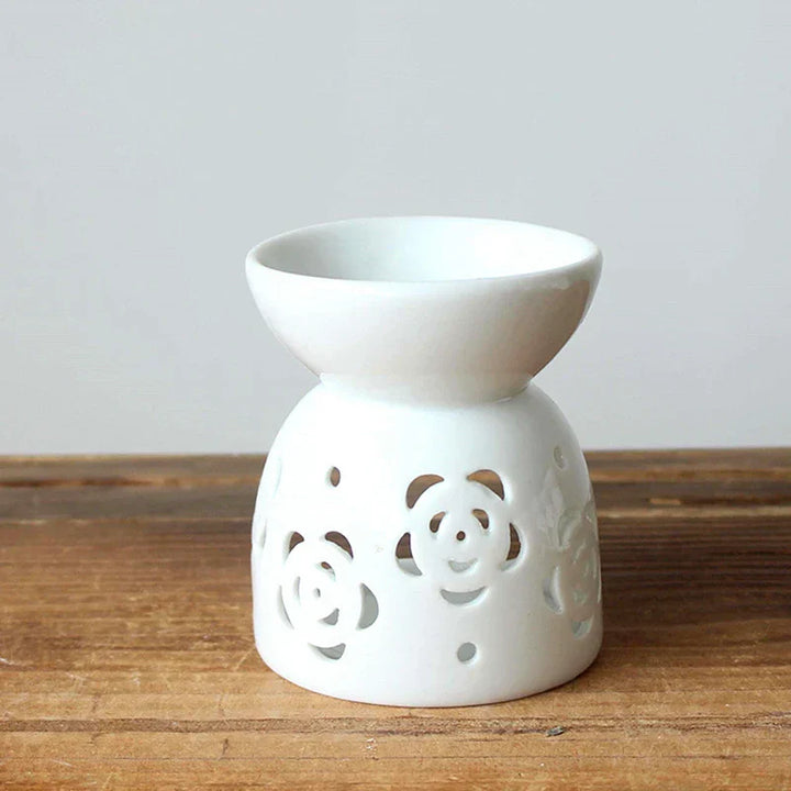 LumiLeaf Lampe à parfum | Céramique faite à la main | Motif floral creux | Pour huiles et cires parfumées