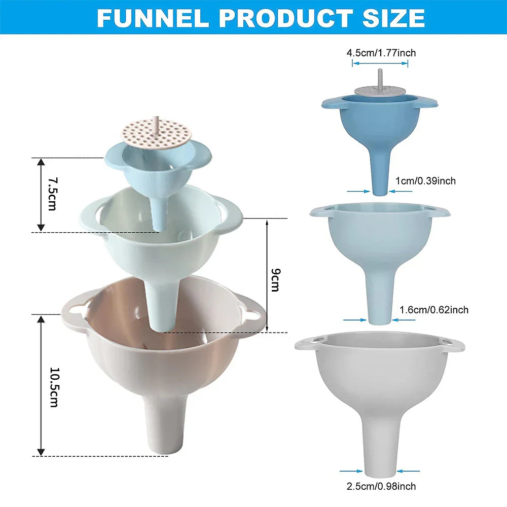 Ensemble de Funnels Nordivo 4in1 FunnelPro | Entonnoirs de cuisine sans BPA avec filtre | Alimentaire et empilable | Pour l'huile, les liquides et les épices