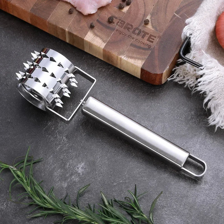 SteelTender Maillet à viande | Attendrisseur en acier inoxydable avec tête de frappe | Pour steak, schnitzel et porc | 18 cm