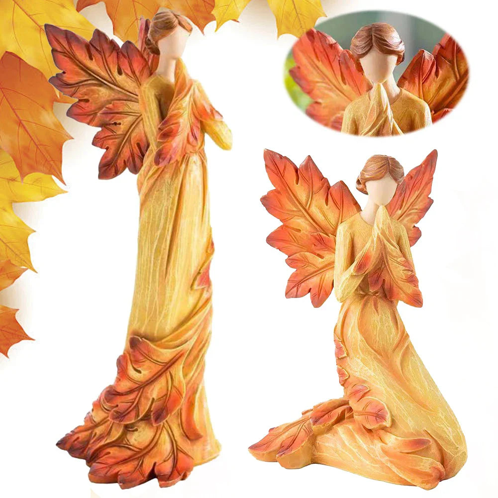 AUTUMNIA Ange en Feuille d'Érable | Figurine en Résine | Décoration Angélique Automnale | 10–15 cm | Pour la Maison & le Jardin