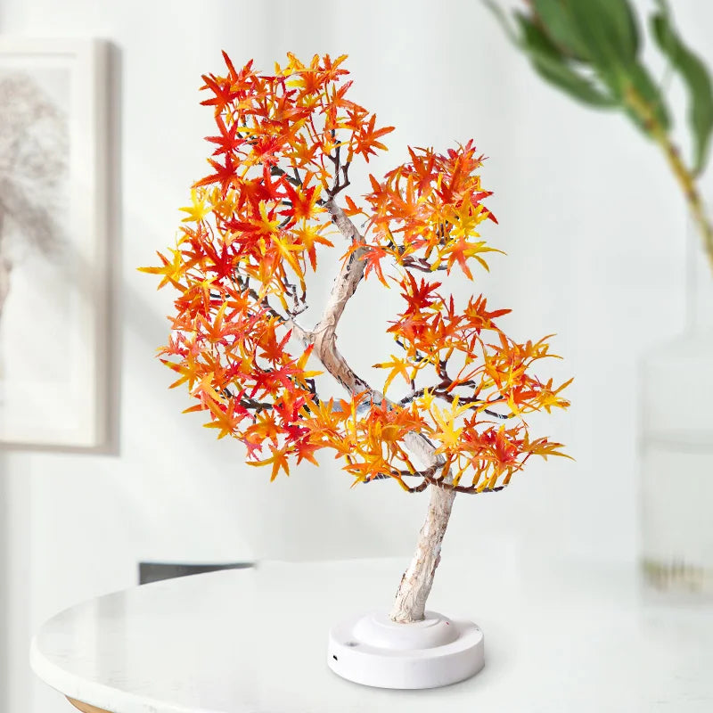 Lampe LED Erable | Deko Bonsai avec lumières | USB/Pile | Décoration Automne & de Table