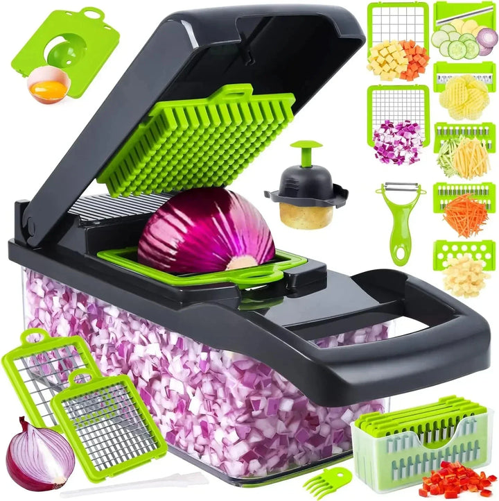 Coupe-légumes 12-en-1 KüchenMeister Pro | Multicoupe avec 7 lames | Râper, couper en dés, trancher | Sans BPA et lave-vaisselle