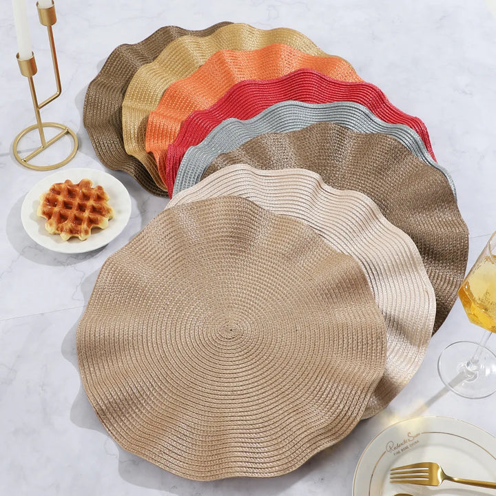 TAVOLIA Sets de 6 sous-assiettes | Rond Ø 36 cm | Design tressé | Lavable & Résistant à la chaleur | Bord froncé