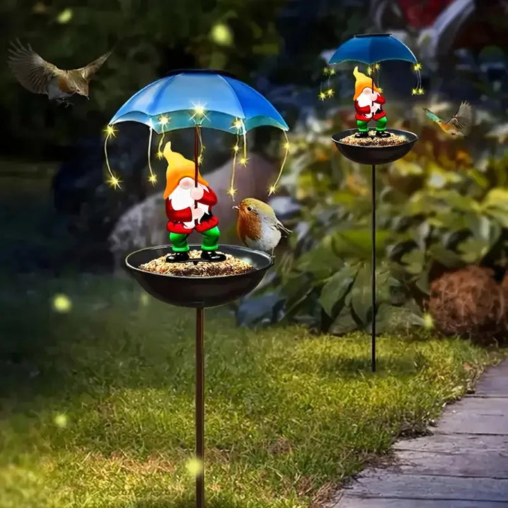 Lampe de Jardin Solaire ElfBird | Avec Abreuvoir et Figurine de Fée | Lampe Solaire d'Extérieur en Fonte | Résistante aux Intempéries & Décorative