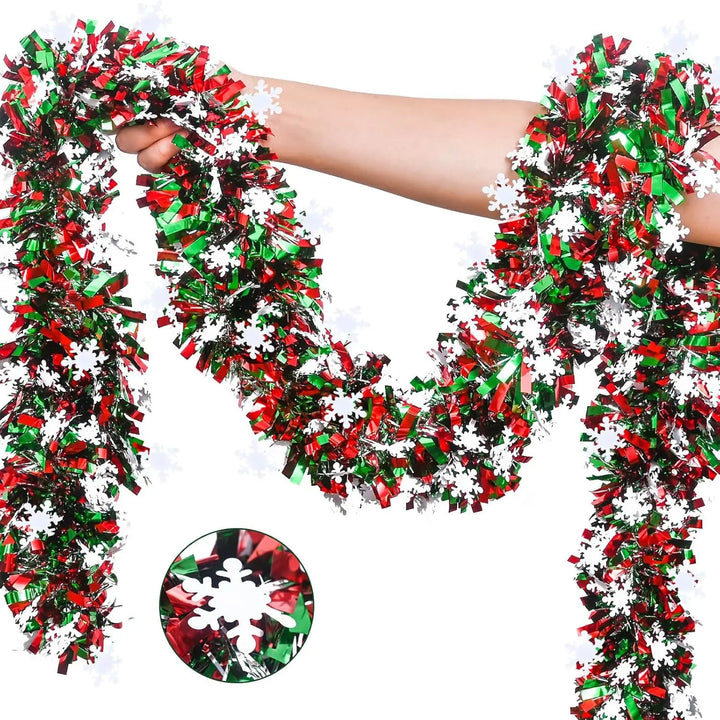 Guirlande de Noël FrostGlanz | 2 m de lametta flocon de neige | Paillettes métalliques | Décoration pour arbre, plafond et fête