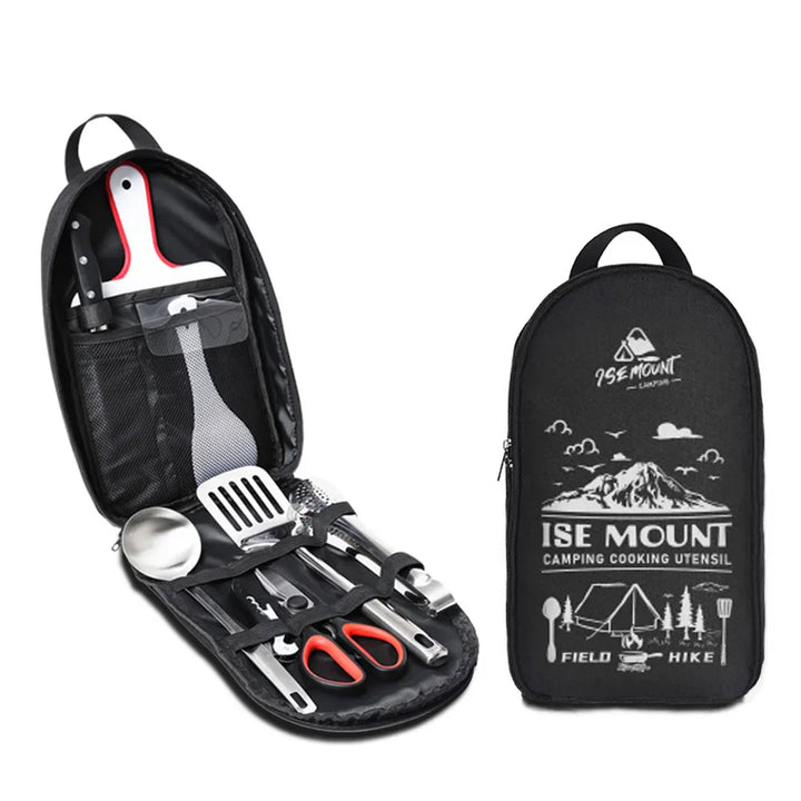 TerraChef AdventureKit Ensemble de cuisine de camping 9 pièces | Inclus : sac de rangement | Accessoires de cuisine en acier inoxydable pour l'extérieur | Pour le camping, la randonnée et le barbecue