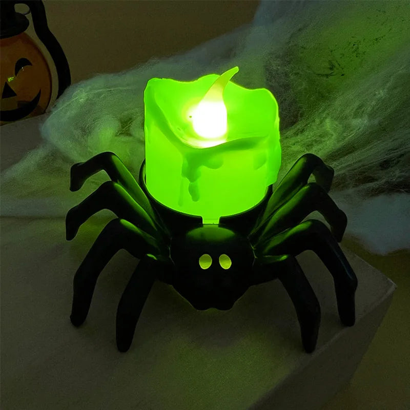 Halloween-Deko CreepyFlame | Bougie LED avec Araignée & Crâne | Lampe Effrayante pour Maison, Bar & Fête