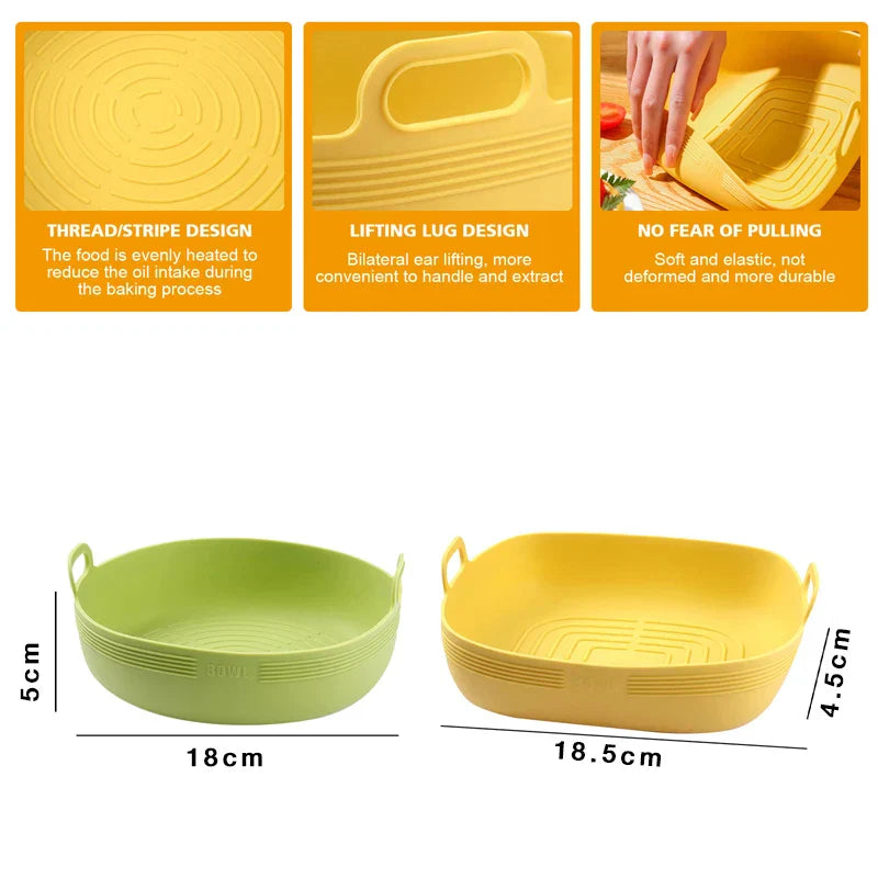 Crispura Panier en silicone | Insert en silicone pour friteuse à air chaud | Rond & Réutilisable | Antiadhésif & Résistant à la chaleur | Vert/Jaune