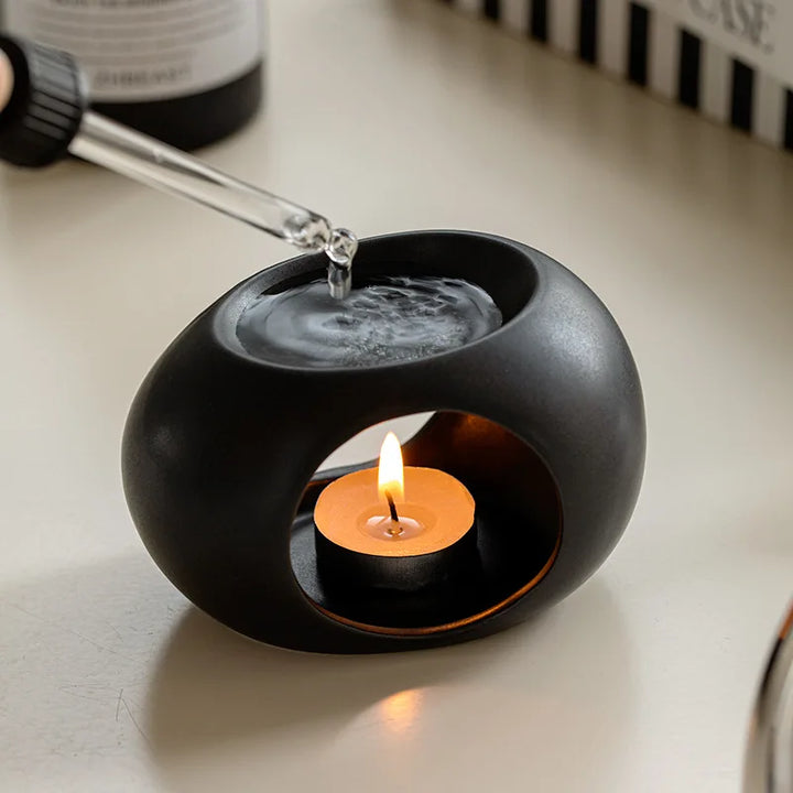 Aromaofen Scentura | Diffuseur de parfum en céramique noire | Pour huiles essentielles et bâtonnets d'encens | Spa & Maison