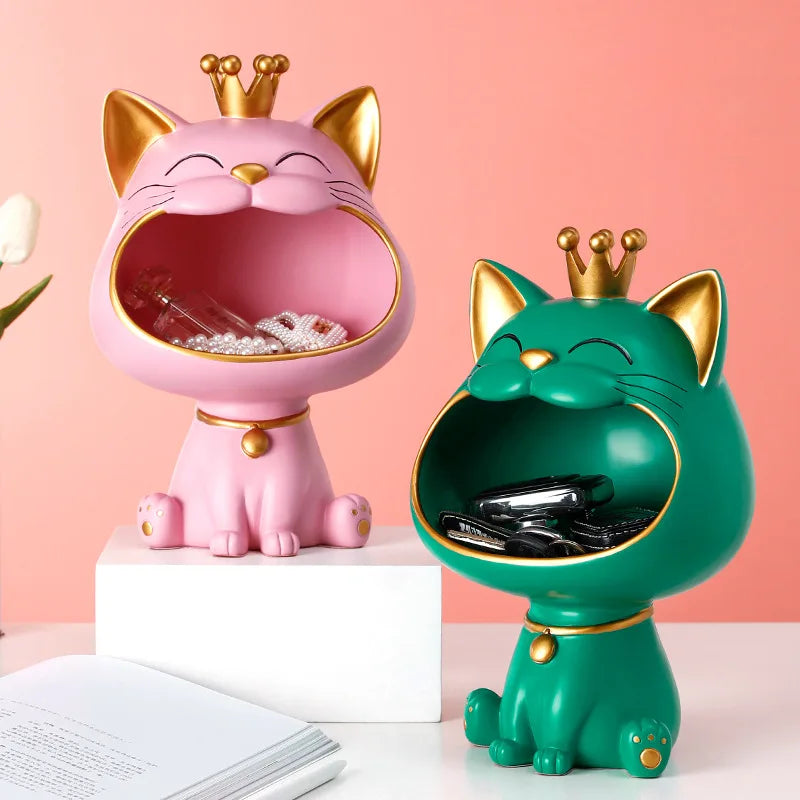 Figurine Dekofigur Nekomo CatCatch | Figurine Lucky-Cat moderne avec coupelle de rangement | 18,5×16,5×27 cm | Accessoire de décoration & idée cadeau