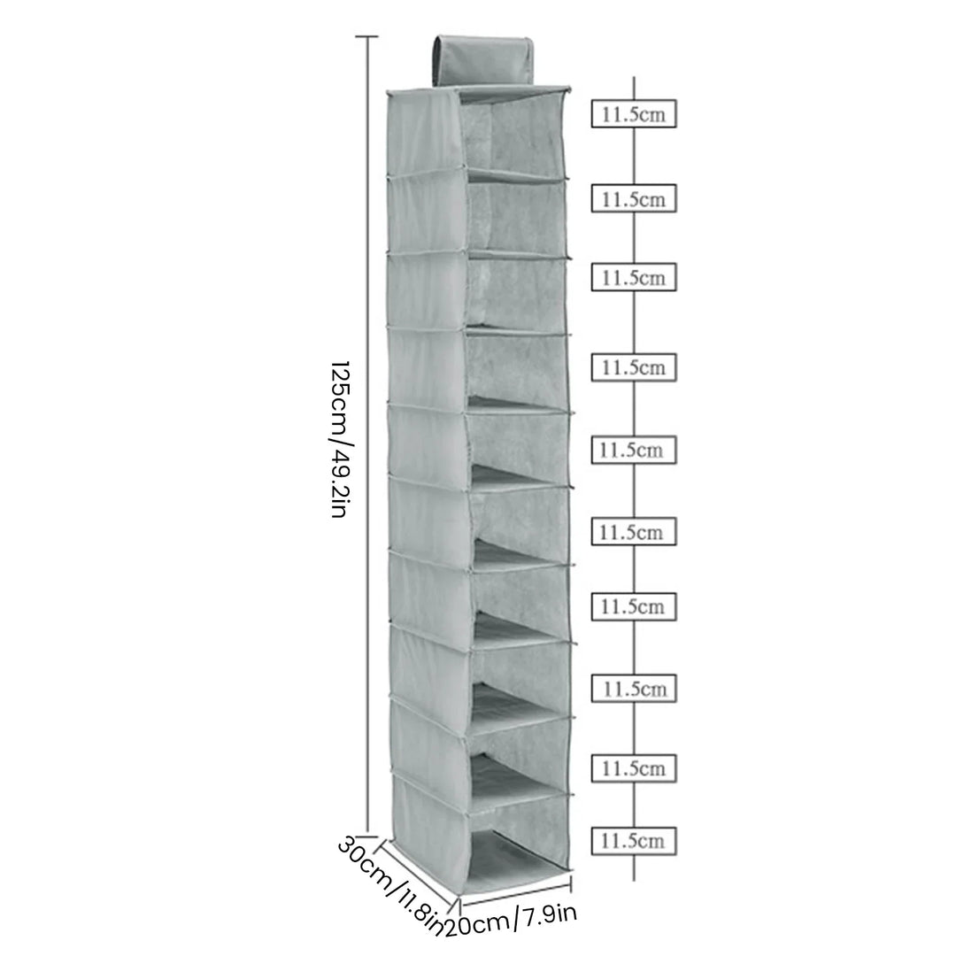 OrdoLino Organisateur de rangement suspendu 10 couches | Pliable et gain de place | Pour chaussures, vêtements et accessoires dans le placard