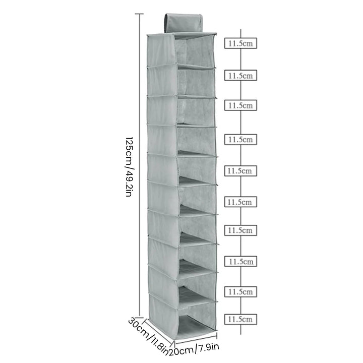 OrdoLino Organisateur de rangement suspendu 10 couches | Pliable et gain de place | Pour chaussures, vêtements et accessoires dans le placard