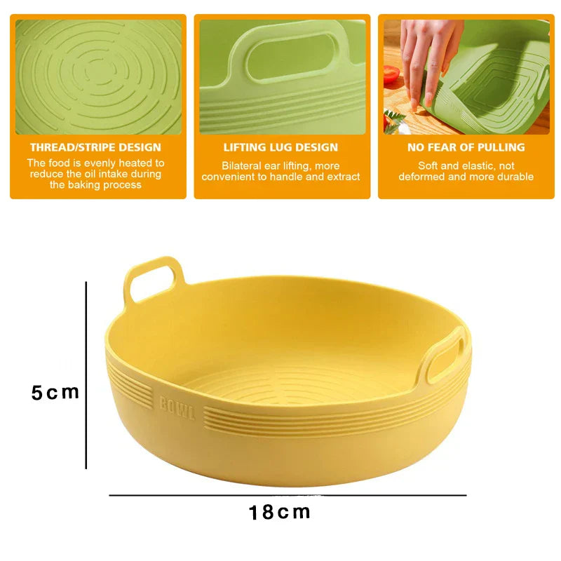 Crispura Panier en silicone | Insert en silicone pour friteuse à air chaud | Rond & Réutilisable | Antiadhésif & Résistant à la chaleur | Vert/Jaune
