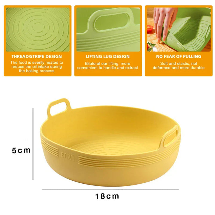 Crispura Panier en silicone | Insert en silicone pour friteuse à air chaud | Rond & Réutilisable | Antiadhésif & Résistant à la chaleur | Vert/Jaune