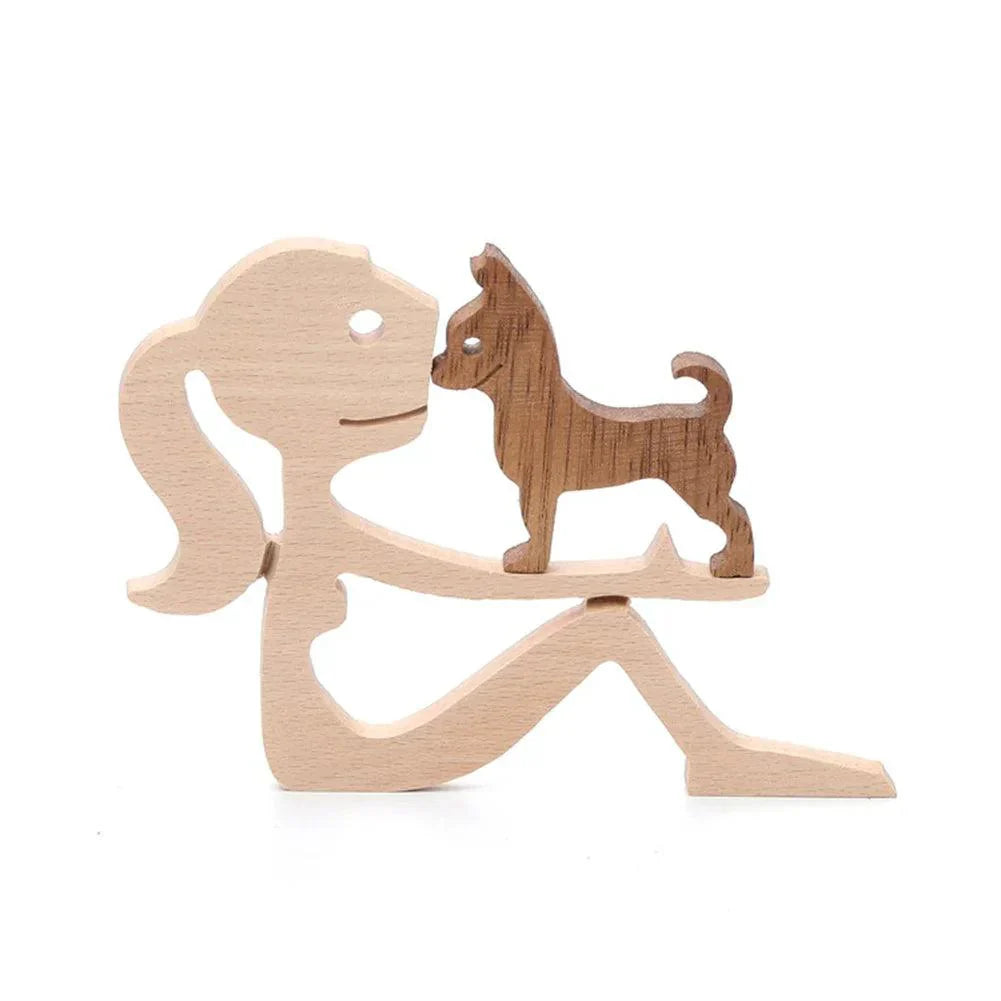 WoodyPaws | Figurine en bois Famille de chiens | Sculptée à la main | Décoration chaleureuse & idée cadeau