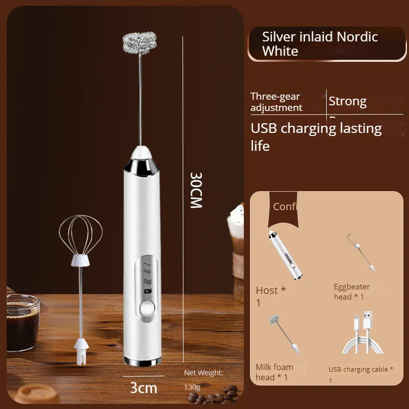 CREMIX Mousseur à lait électrique & Mixeur | 3 Vitesses | Embouts doubles en acier inoxydable | Chargement USB